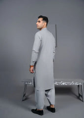 Silver - Detailed Men's Kameez Shalwar - Jeeva Textile