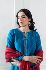 Wahaj M Khan | Lra Eid Collection 26 | Teal Red Rawsilk Set