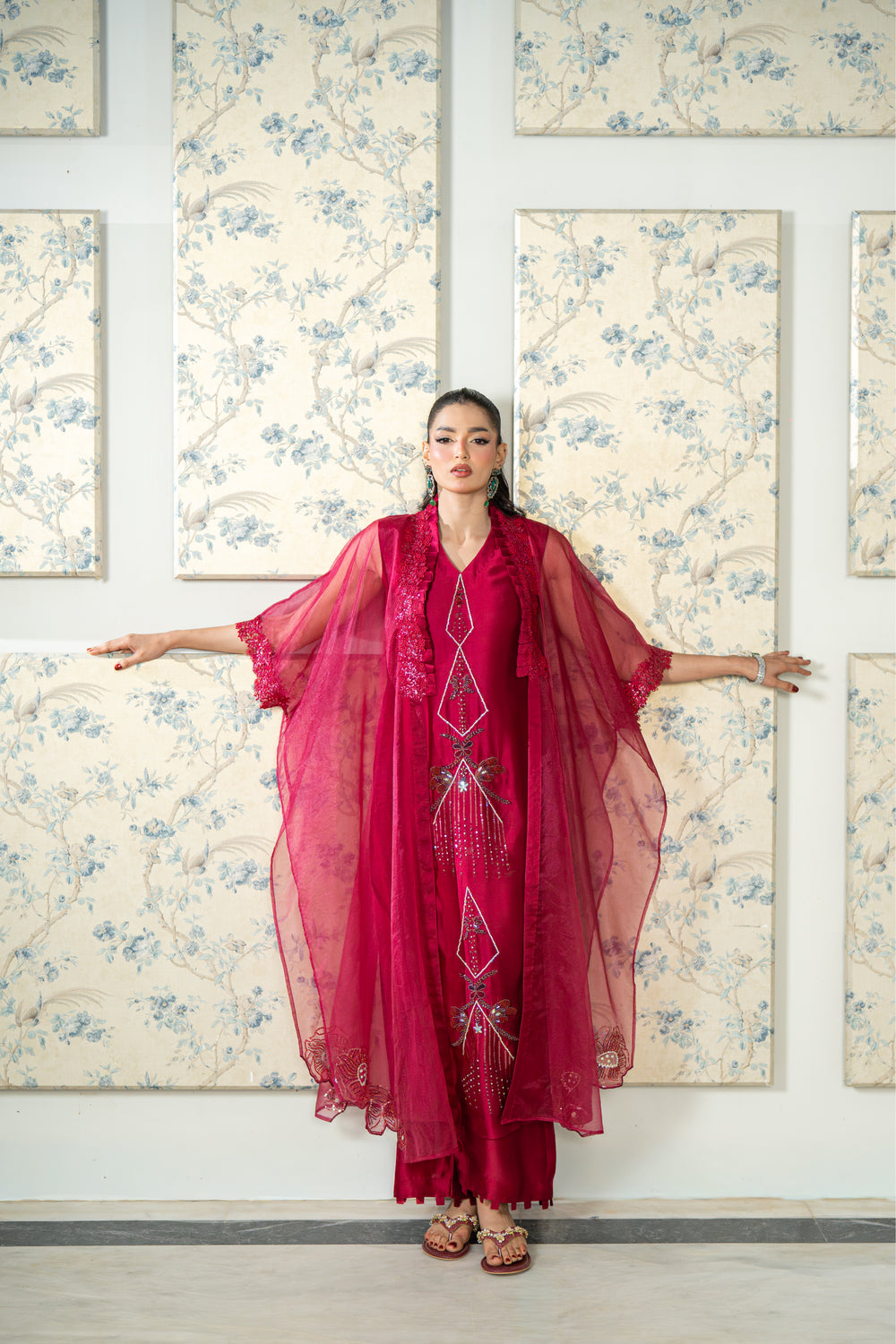Wahaj M Khan | Lra Eid Collection 26 | Magenta Organza Cape Set