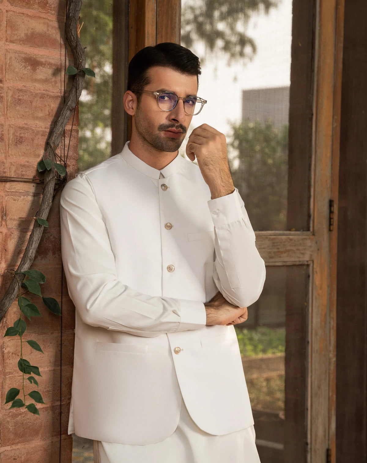 Off White Suiting Waistcoat - Round Cut - Men