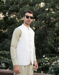 Off White Suiting Waistcoat - Round Cut - Men