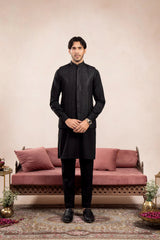 Black Cross Stitched Embroidered Waistcoat - Men