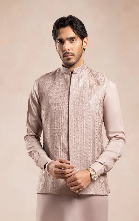 Pink Falling Embroidered Waistcoat - Men