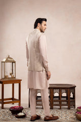 Coffee Beige Kurta Trouser with Arrow Embroidered Waistcoat  - 3PC - Men