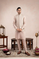 Coffee Beige Square Embroidered Waistcoat - Men