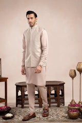 Coffee Beige Square Embroidered Waistcoat - Men