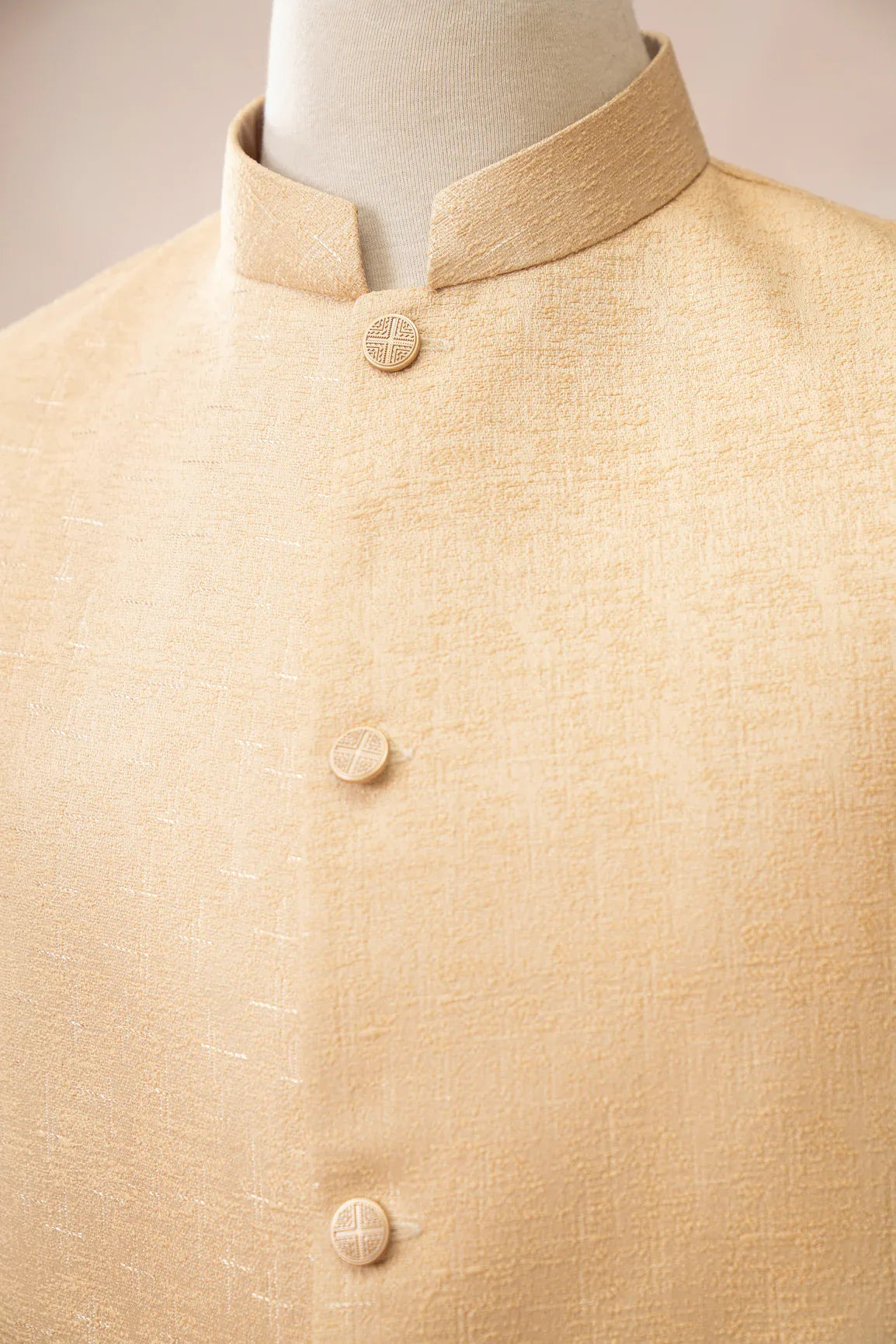 Ivory Jamawar Textured Waistcoat - Men