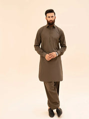 Olive Green French Collar Kameez Shalwar - Men