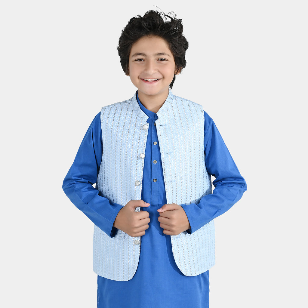 Boys Poly Viscose Waistcoat (Cloudy) - Blue | Zayan Clothing UK