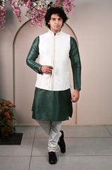 Men's White Sequins Embroidered Waist Coat