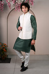 Men's White Sequins Embroidered Waist Coat