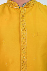 Men's Yellow Sequins Embroidered Waist Coat