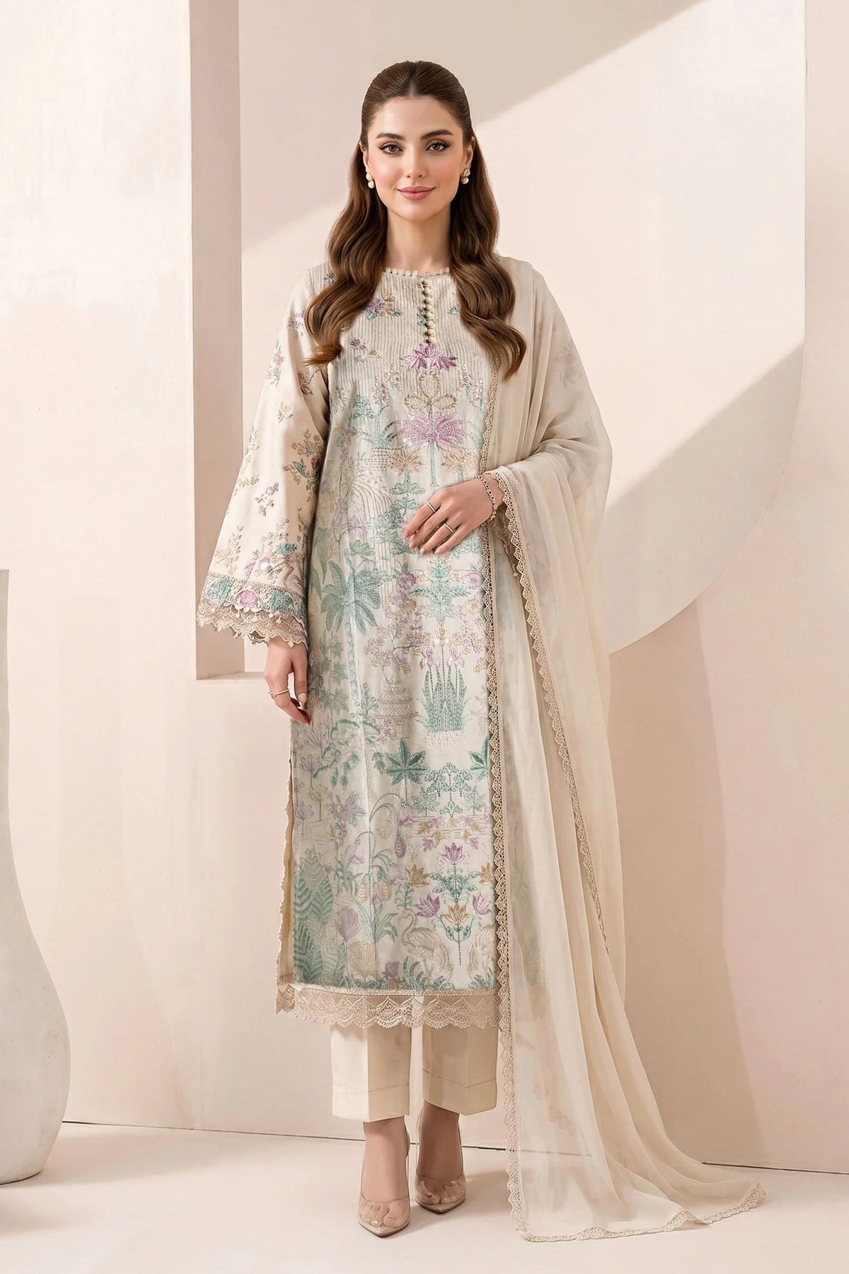 Maria B | 3 Piece Embroidered | DW-EA26-12-BEIGE