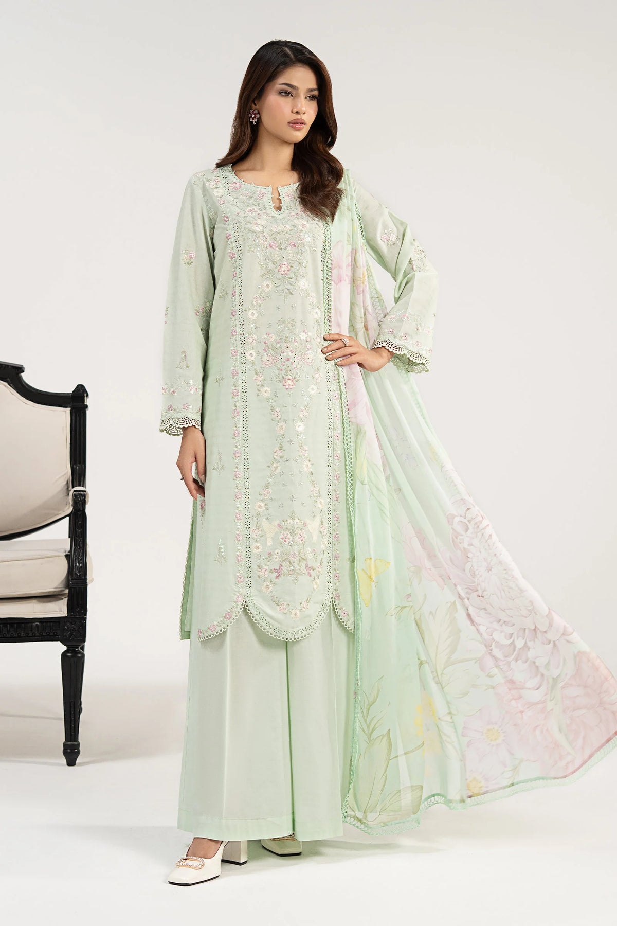 Maria B | 3 Piece Embroidered | DW-EA26-19-Mint Green