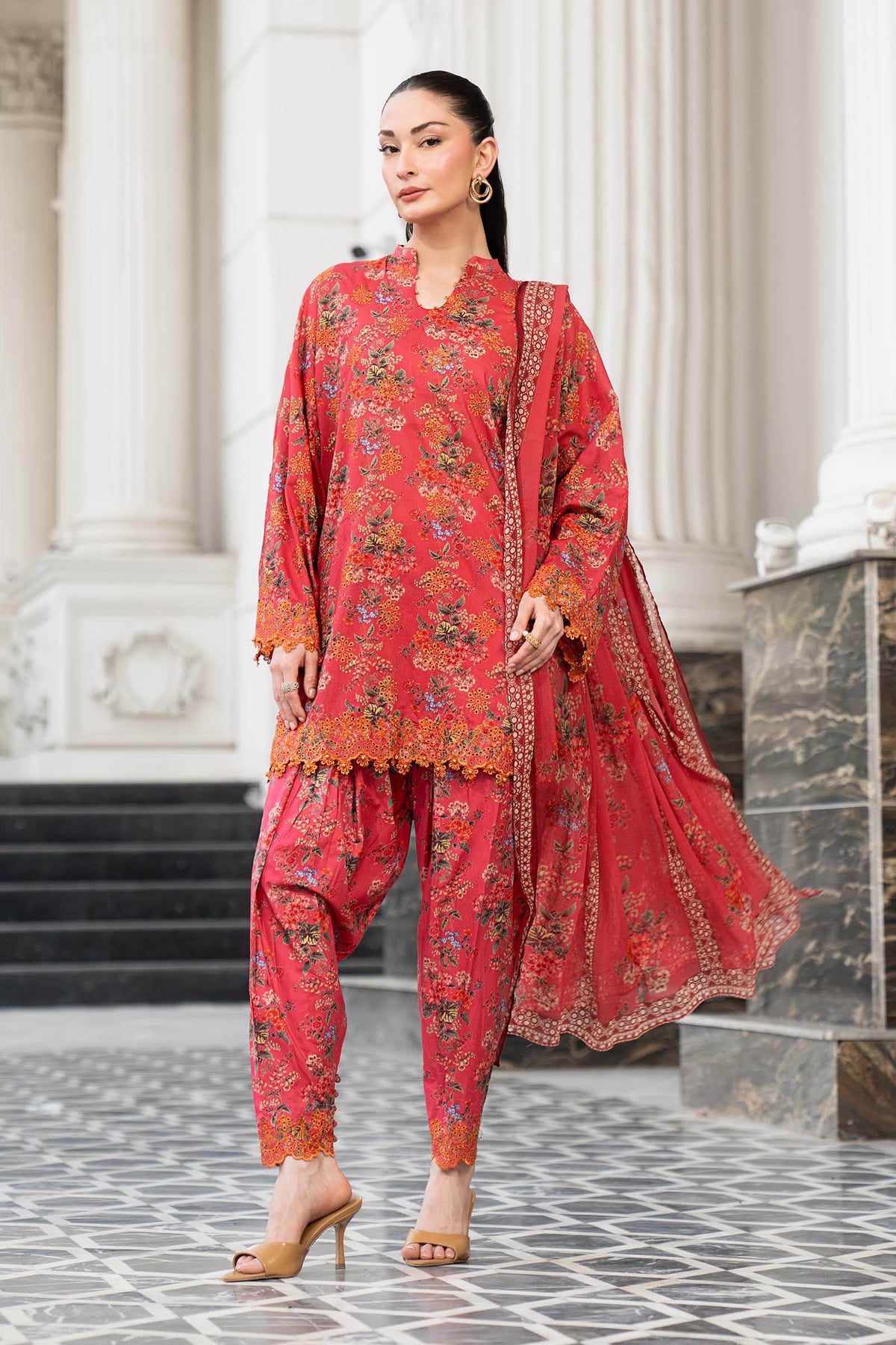 Maria B | 3 Piece Embroidered | DW-EA26-23-Red