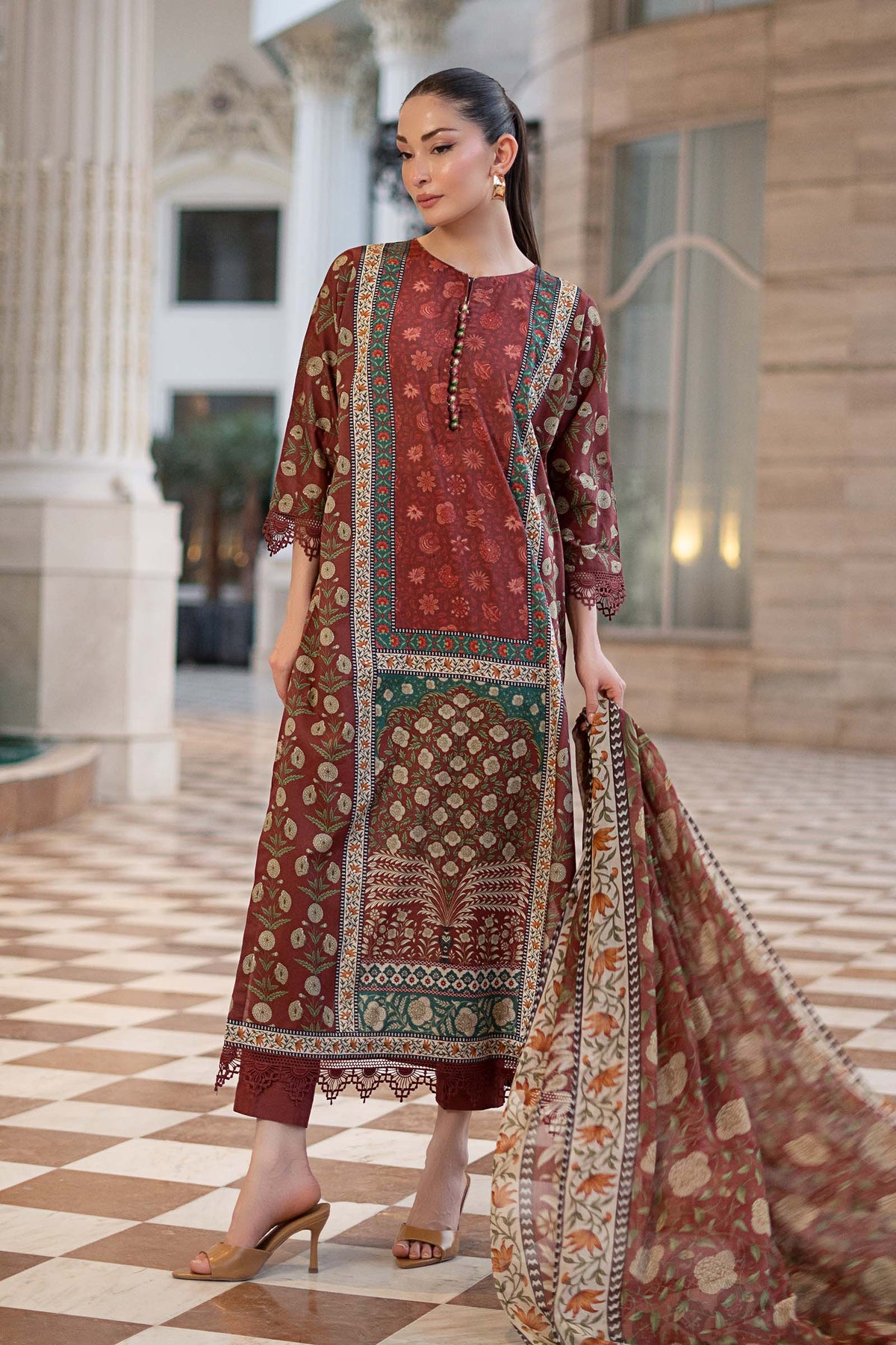 Maria B | 3 Piece Embroidered | DW-EA26-101-Maroon