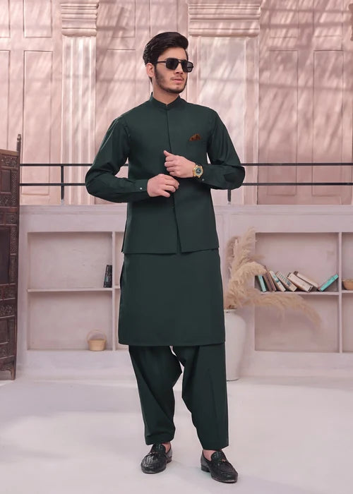 (3 Piece) - Green Suit with Matching Waistcoat