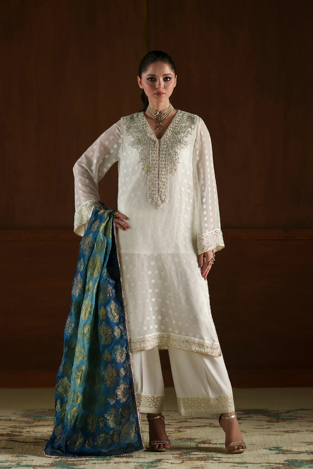 Ethnc | 4 Piece EMBROIDERED SUIT 26 | WHITE | E0785