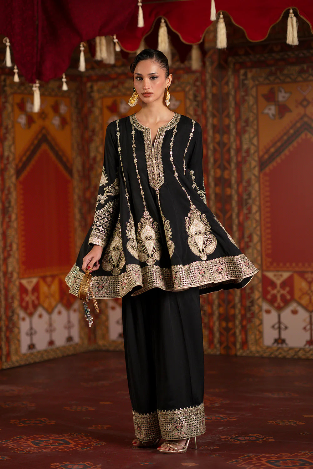 Ethnc | 2 Piece EMBROIDERED SUIT 26 | JET BLACK E1066