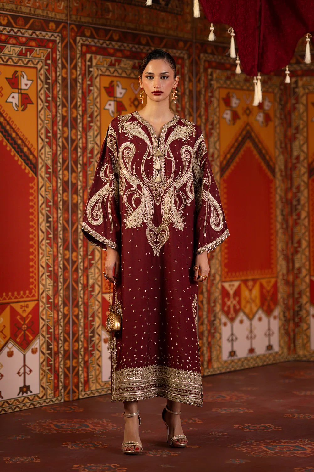 Ethnc | 1 Piece EMBROIDERED SUIT 26 | BURGUNDY E1069