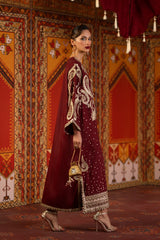 Ethnc | 1 Piece EMBROIDERED SUIT 26 | BURGUNDY E1069