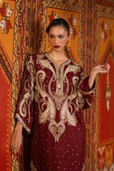 Ethnc | 1 Piece EMBROIDERED SUIT 26 | BURGUNDY E1069
