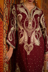 Ethnc | 1 Piece EMBROIDERED SUIT 26 | BURGUNDY E1069