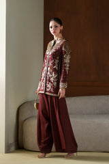 Ethnc | 2 Piece EMBROIDERED SUIT 26 | BURGUNDY E1077