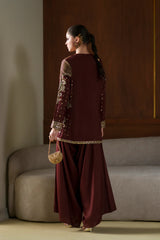 Ethnc | 2 Piece EMBROIDERED SUIT 26 | BURGUNDY E1077