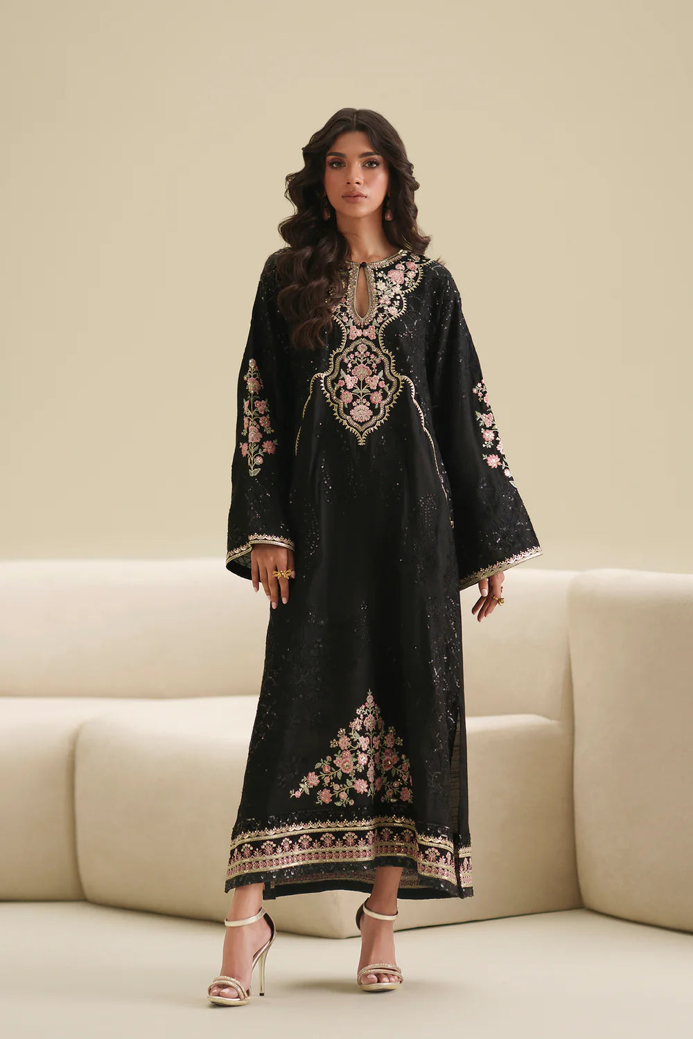 Ethnc | 3 Piece EMBROIDERED SUIT 26 | JET BLACK E1088