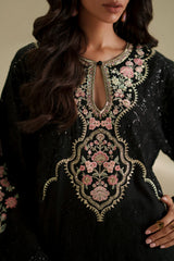 Ethnc | 3 Piece EMBROIDERED SUIT 26 | JET BLACK E1088