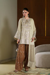 Ethnc | 3 Piece EMBROIDERED SUIT 26 | Pale Yellow E1089