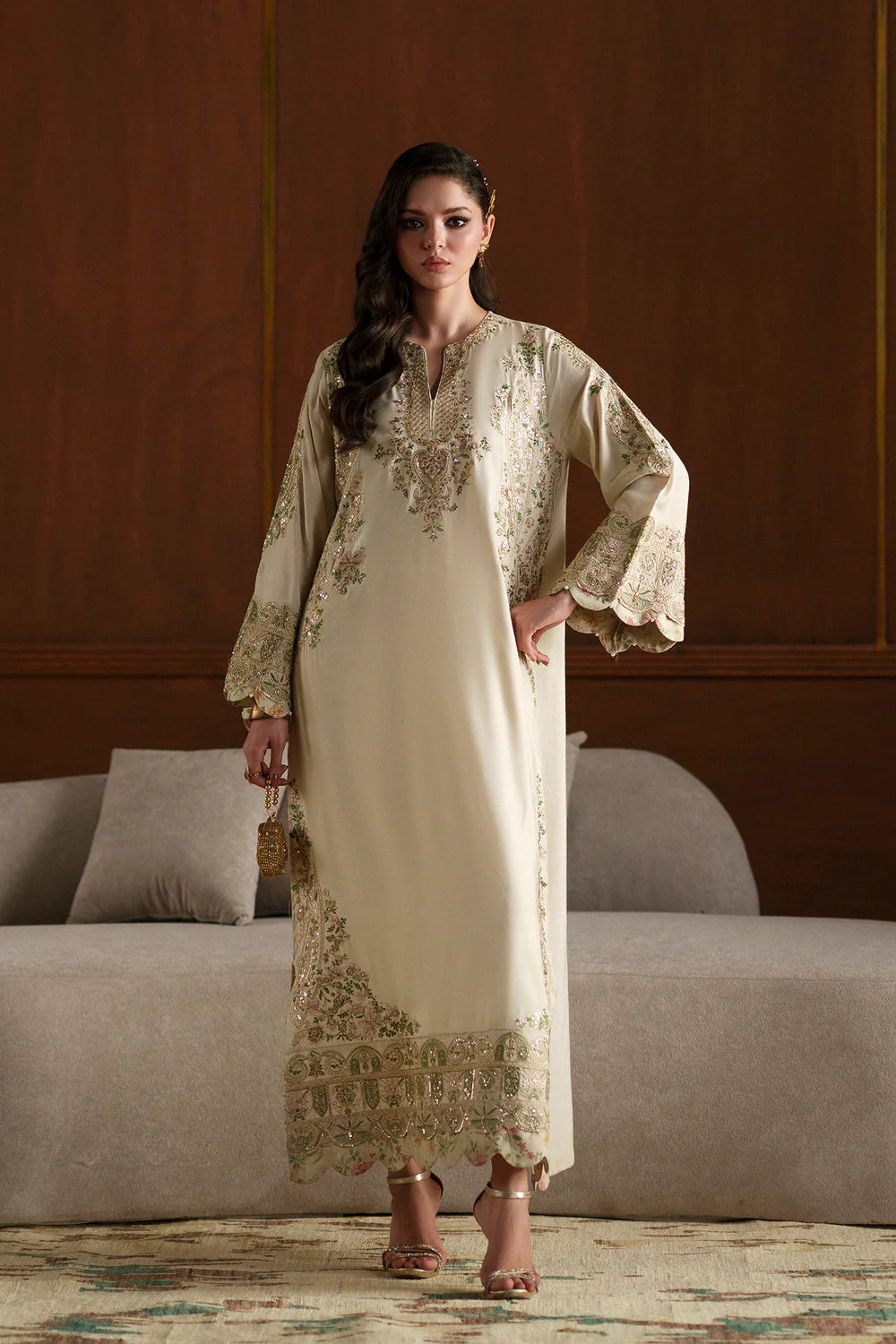 Ethnc | 1 Piece EMBROIDERED SUIT 26 | ANTIQUE WHITE E1112
