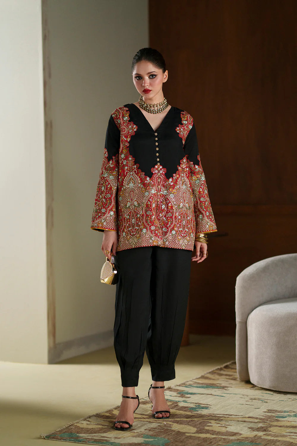 Ethnc | 2 Piece EMBROIDERED SUIT 26 | JET BLACK | E1122