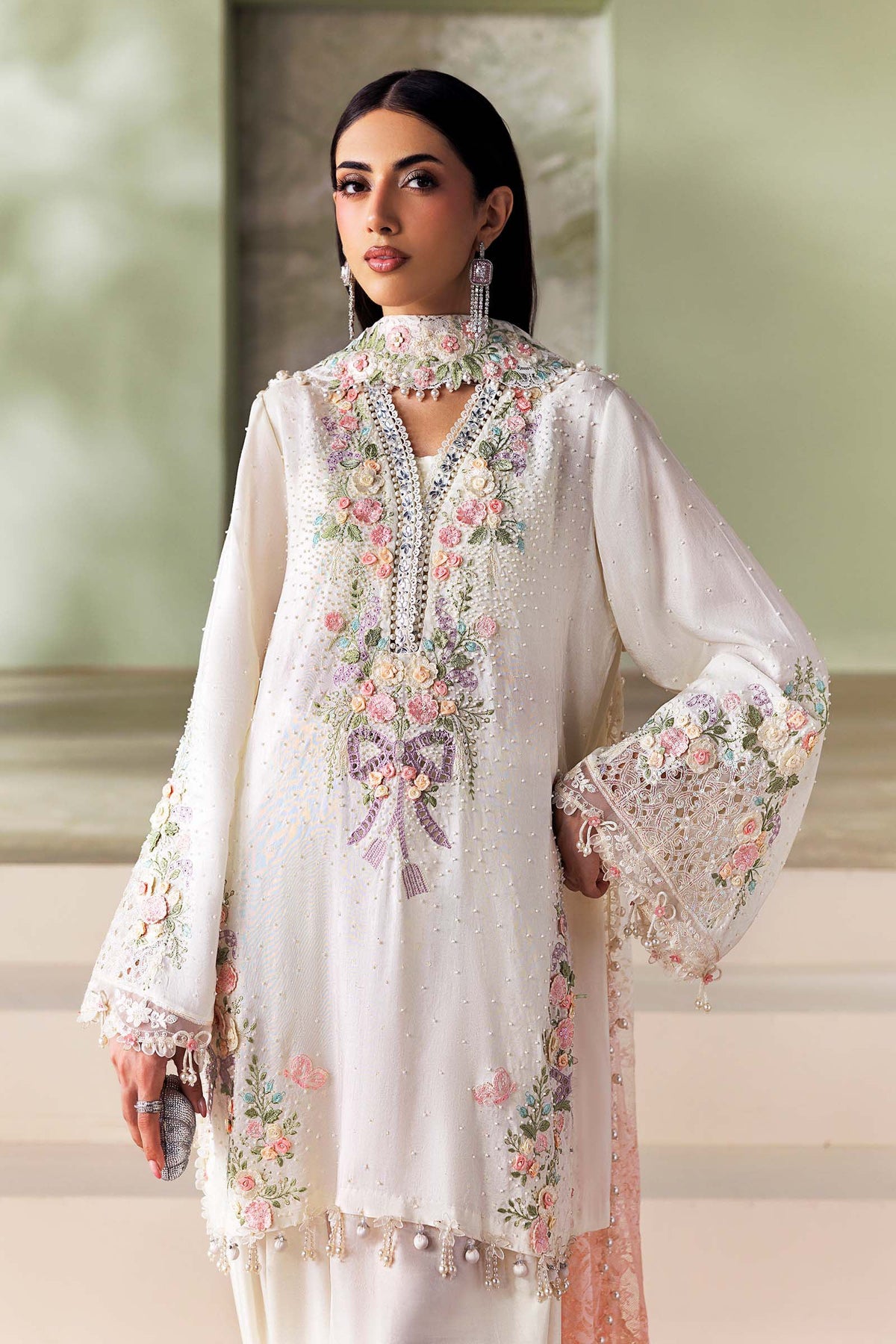 Maria B | 3 Piece Unstitched Embroidered | SR-01-02-Ivory