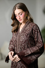 Zaib | CHOCOLATE BROWN LUXURY EMBROIDERED KARANDI 3PCS | Mira I (NEL-26634)