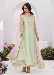 Farah Talib Aziz | Zaza Luxe Pret 24 |SOLENE AQUA OMBRE EMBELLISHED COLUMN SHIRT WITH EMBROIDERED KALIDAAR SLIP