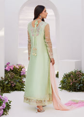 Farah Talib Aziz | Zaza Luxe Pret 24 |SOLENE AQUA OMBRE EMBELLISHED COLUMN SHIRT WITH EMBROIDERED KALIDAAR SLIP