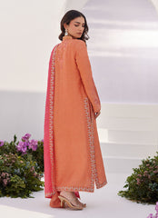 Farah Talib Aziz | Zaza Luxe Pret 24 | ELYNA CORAL EMBROIDERED RAW SILK SHIRT AND DUPATTA