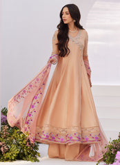Farah Talib Aziz | Zaza Luxe Pret 24 | LISETTE FAWN EMBELLISHED RAW SILK ANGARKHA AND DUPATTA