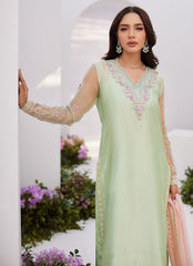 Farah Talib Aziz | Zaza Luxe Pret 24 |SOLENE AQUA OMBRE EMBELLISHED COLUMN SHIRT WITH EMBROIDERED KALIDAAR SLIP