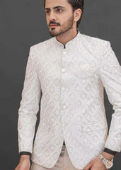 White Jamawar Prince Coat 013 - Azlan Shahzad