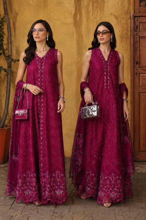Noor by Saadia Asad | Luxury Eid Schiffli Laserkari 26 | D4 -Fuchia Élégance