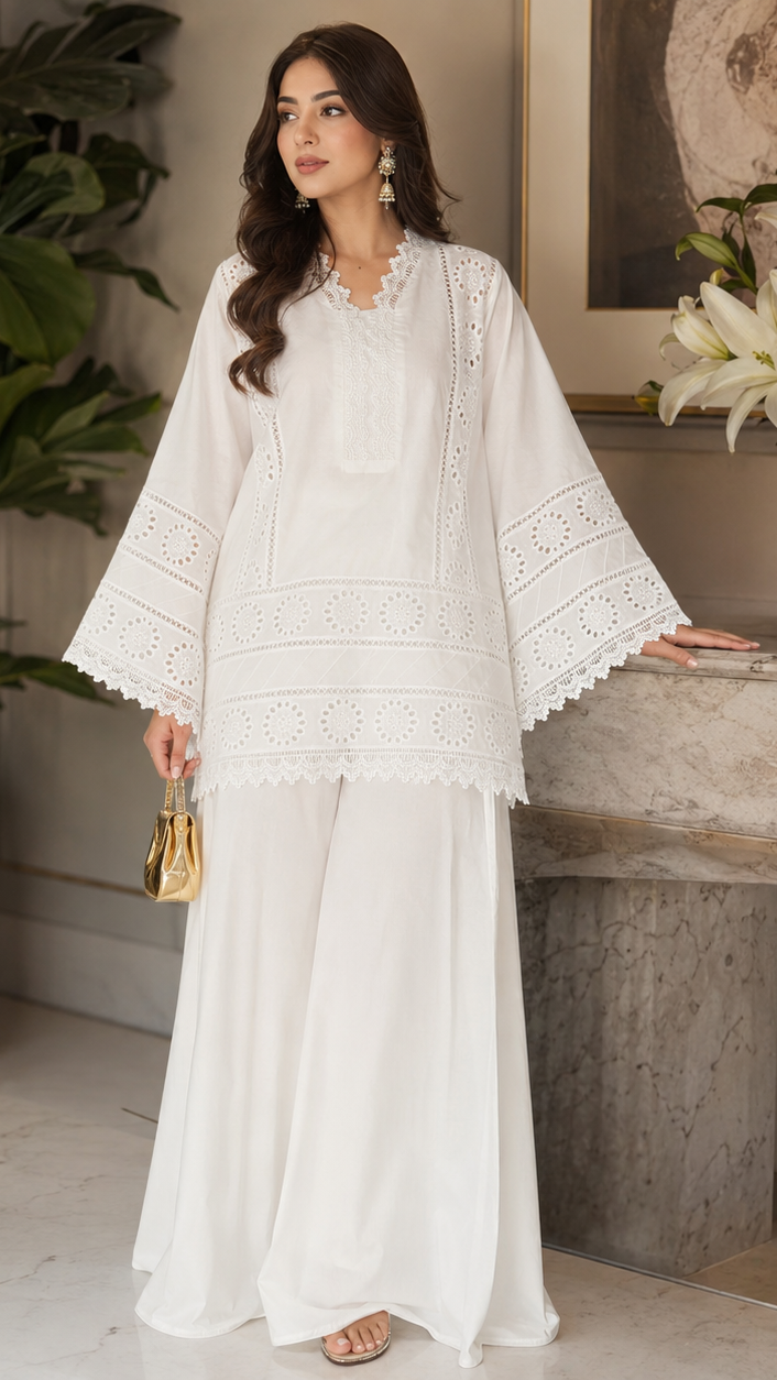 Zeenat Atelier | CHIKANKARI 2-PC SET | PRISTINE WHITE