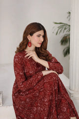 Zayan | Lawn frock | Red Wine
