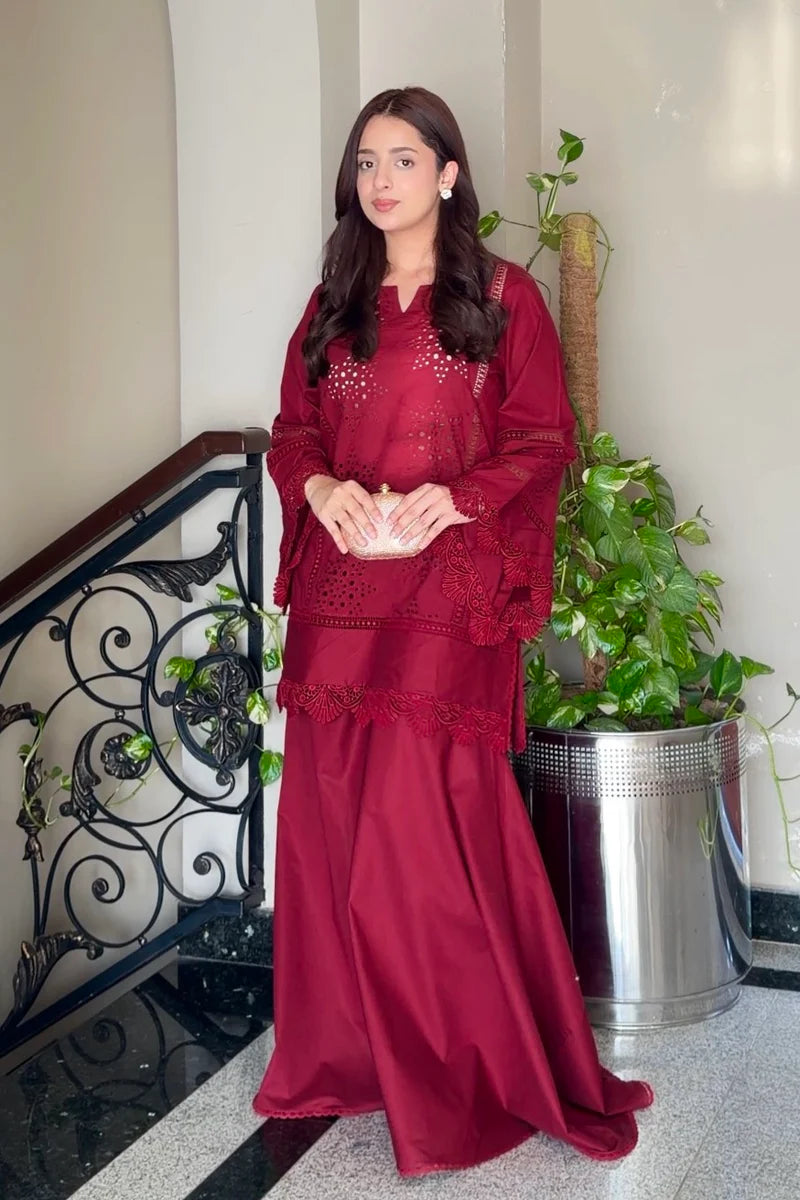 Zeenat Atelier | MAROON CHIKANKARI | 2-PC SET