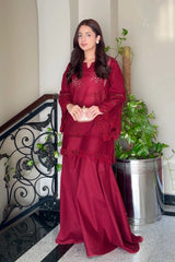 Zeenat Atelier | MAROON CHIKANKARI | 2-PC SET
