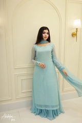 Saad Ibrahim | SOLID SKY BLUE KURTA | SHARARA SET WITH DUPATTA