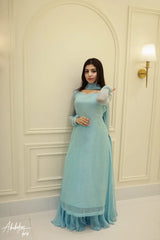 Saad Ibrahim | SOLID SKY BLUE KURTA | SHARARA SET WITH DUPATTA