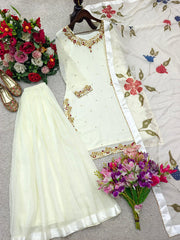 Zayan | WHITE GEORGETTE EMBROIDERY SHARARA SUIT | FLORAL DUPATTA